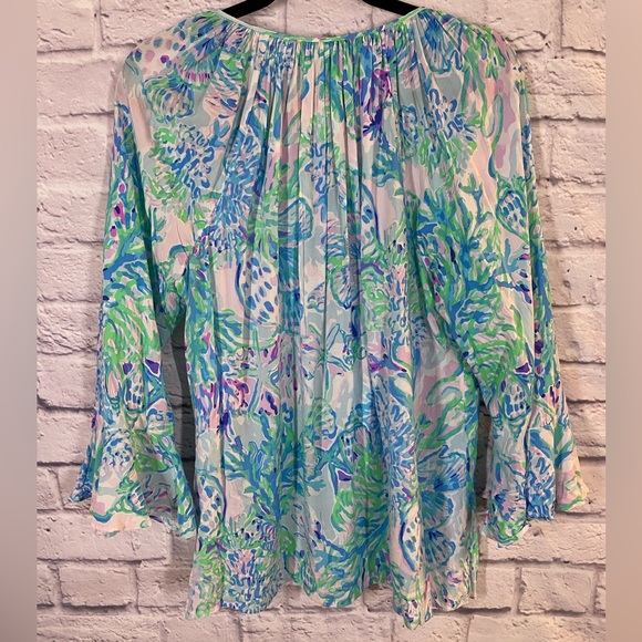 Lilly Pulitzer Willa Flounce Sleeve Blouse Amethyst Tint Craysea Print Size S - Picture 7 of 9